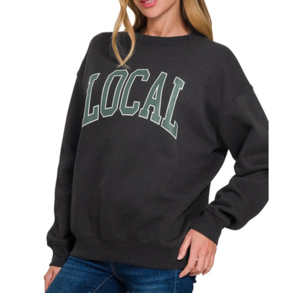 Zenana Black Crew Neck Sweatshirt With Local Graphic In Green